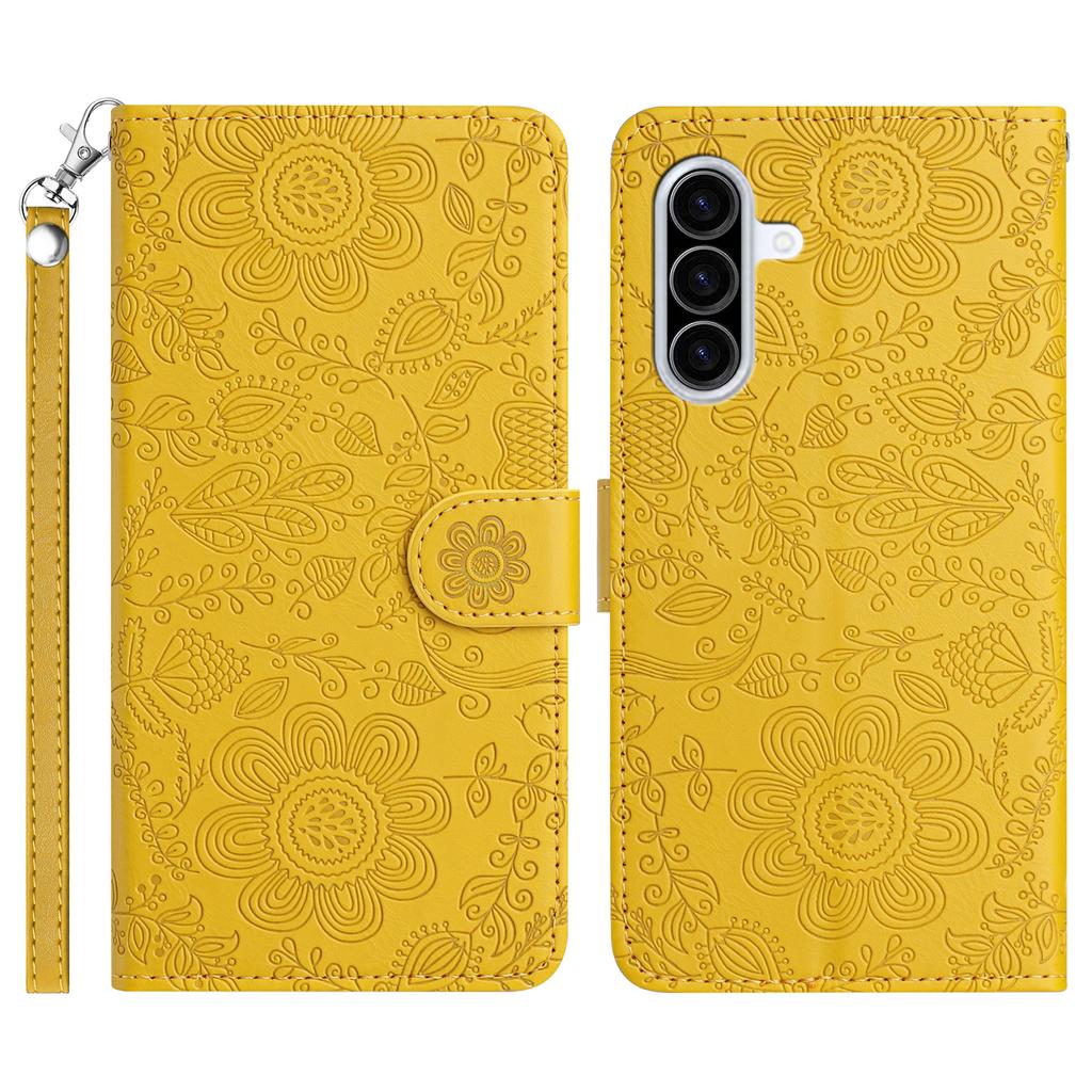 For Samsung Galaxy A37 5G Case Flower Imprint Leather Flip Wallet Phone Cover with Wrist Strap
