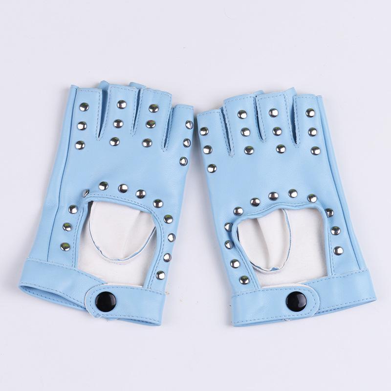 Women's Dance Half Finger Gloves Performance Short Cyberpunk Rivet Pole Dance Dew Finger Street Dance Nightclub Leather Gloves
