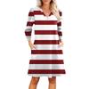 Women's Fashion V-neck Casual Beach Dress Three-quarter Sleeves Striped Print Dress