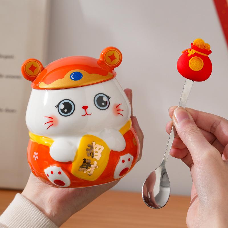 Popular Lucky Cat Mug Birthday Gift for Male and Female Friends Couple Holiday Gift Set Practical and Meaningful