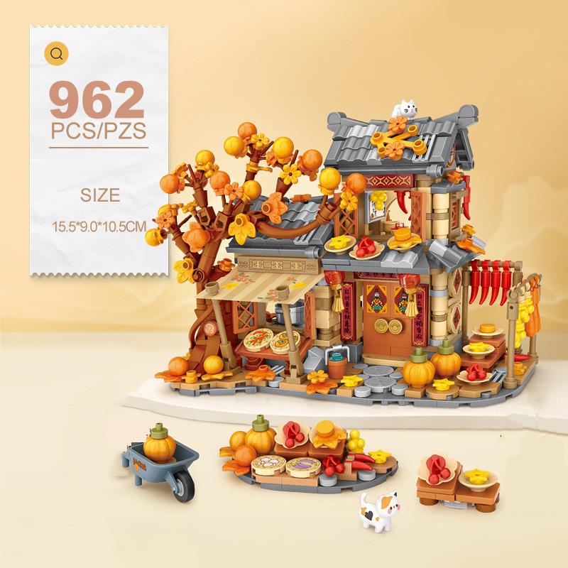 

Creative Street View Small Block Autumn Cottage Rural Courtyard Construction Construction Brick House Figures Plaything For Kids Gifts