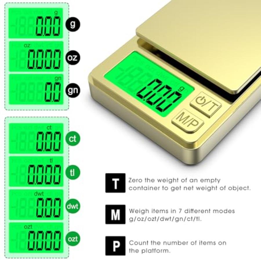 Digital Pocket Scale 500g x 0.01g High Precision Gram Scale Portable Jewelry Scale with Protective Cover Backlit LCD 7 Units Ta