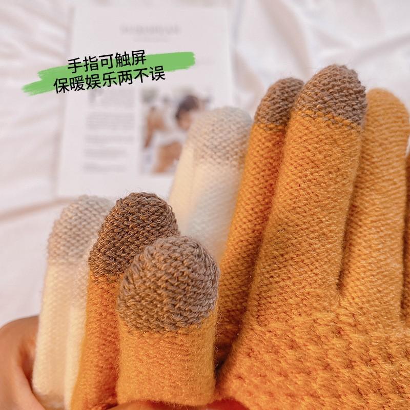 Strictly Selected Female Autumn and Korean Version Cute Velvet Thickened Double-layer Cold-proof Plush Knitted Warm Pineapple Gloves
