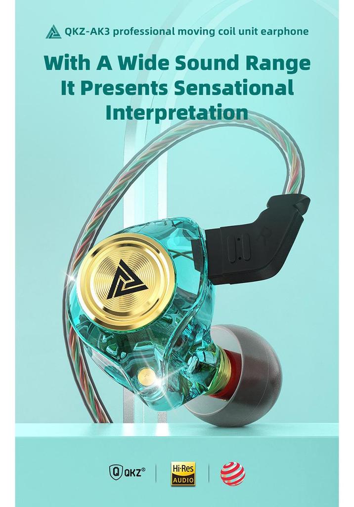 QKZ AK3 Wired In-Ear Earphones - Heavy Bass, In-line Control, Dynamic Driver, Mobile Compatible Earbuds