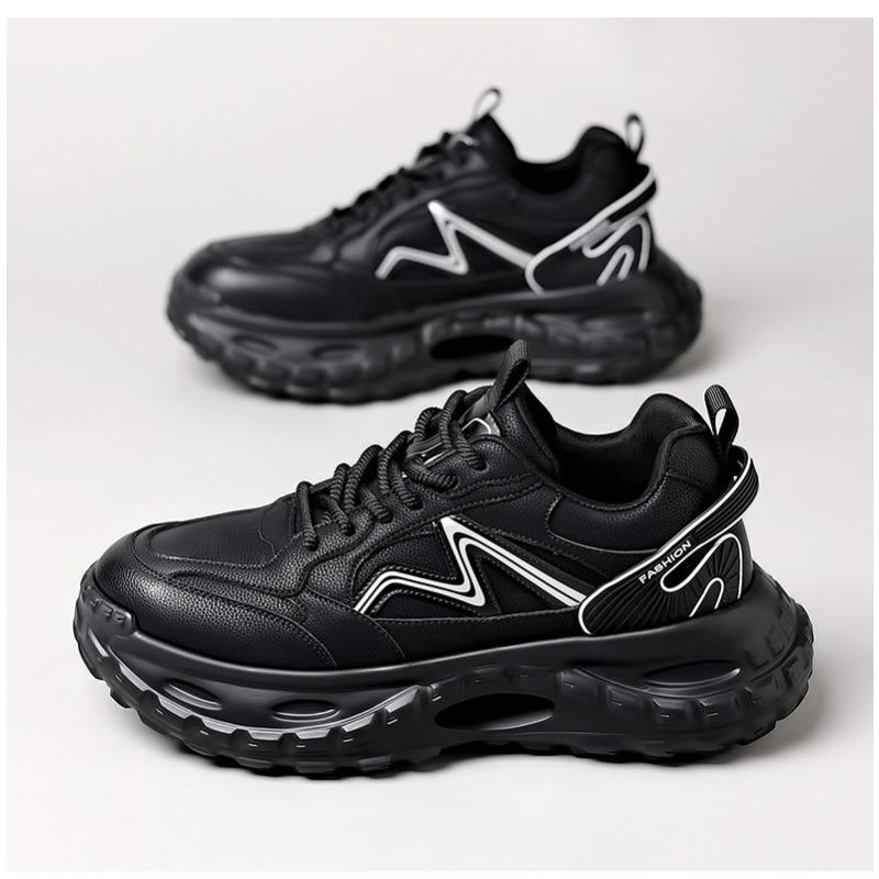 Fashion Spring Autumn Leather Platform Sneakers for Men Fashion Soft-soled Casual Running Shoes Man Designer Black Zapatillas Hombre