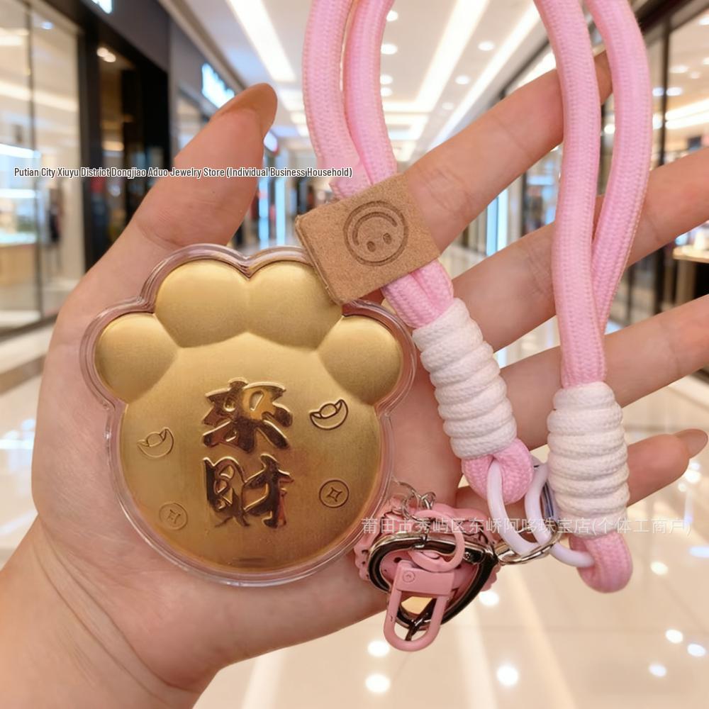 Pingente de Bolsa Gato da Sorte de Ouro Puro 999 20mg e Chaveiro de Urso