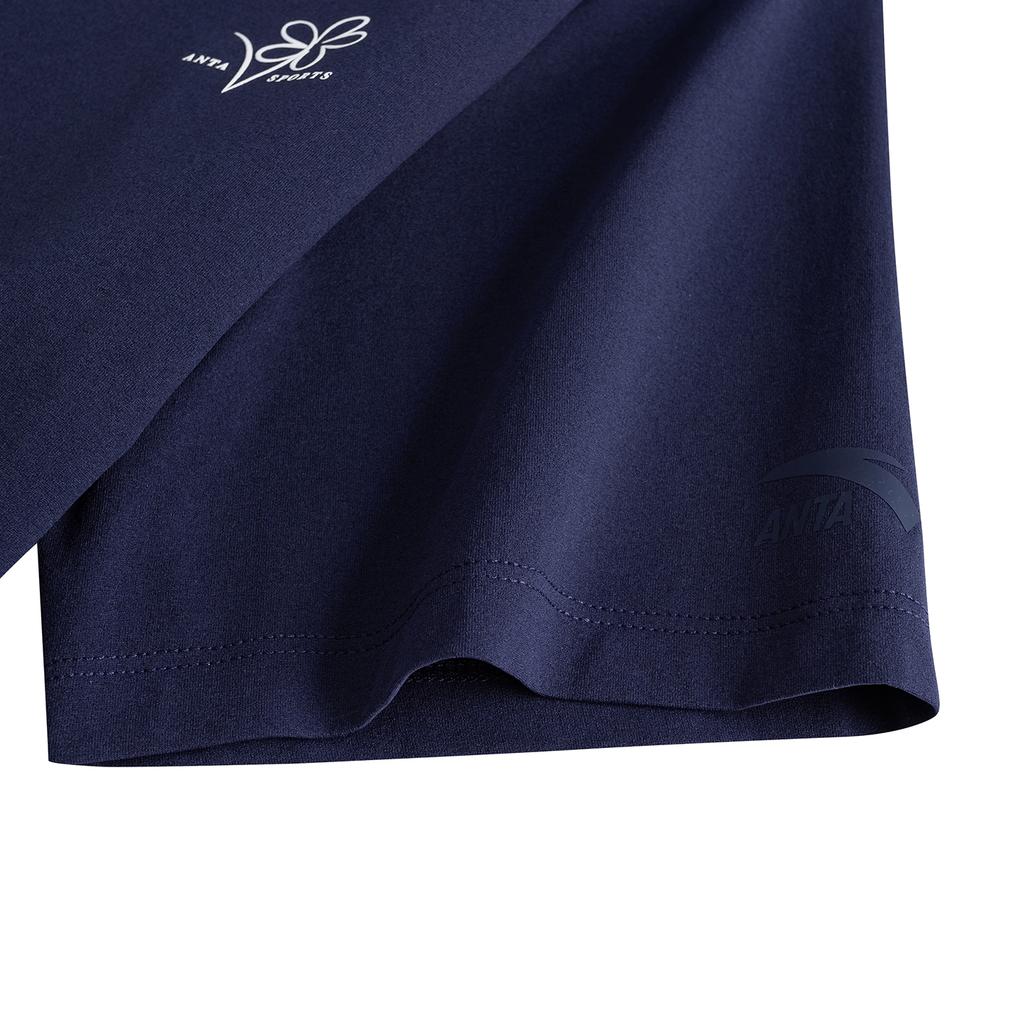 Anta Short Sleeve Knitted T-Shirt Summer 2026 Women Tops Indigo-Blue 962628107-2