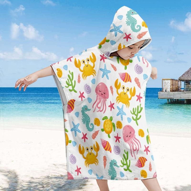 Foldable Children Beach Towel Hooded Wrap Cloth Comfortable Kids Cape Beach Bath Robe Comfortable Cloak Bath Towel