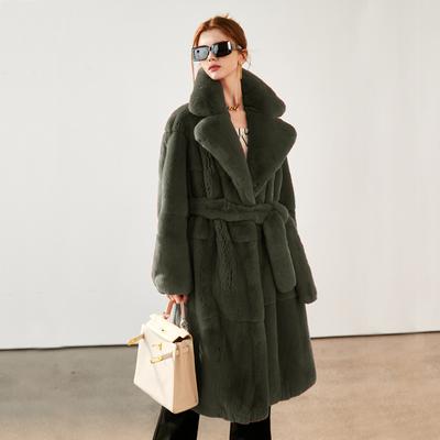 Warm Suit with Large Lapel Collar and Waist Cinched Fur Fur for Women's Long Coat, Plush Jacket