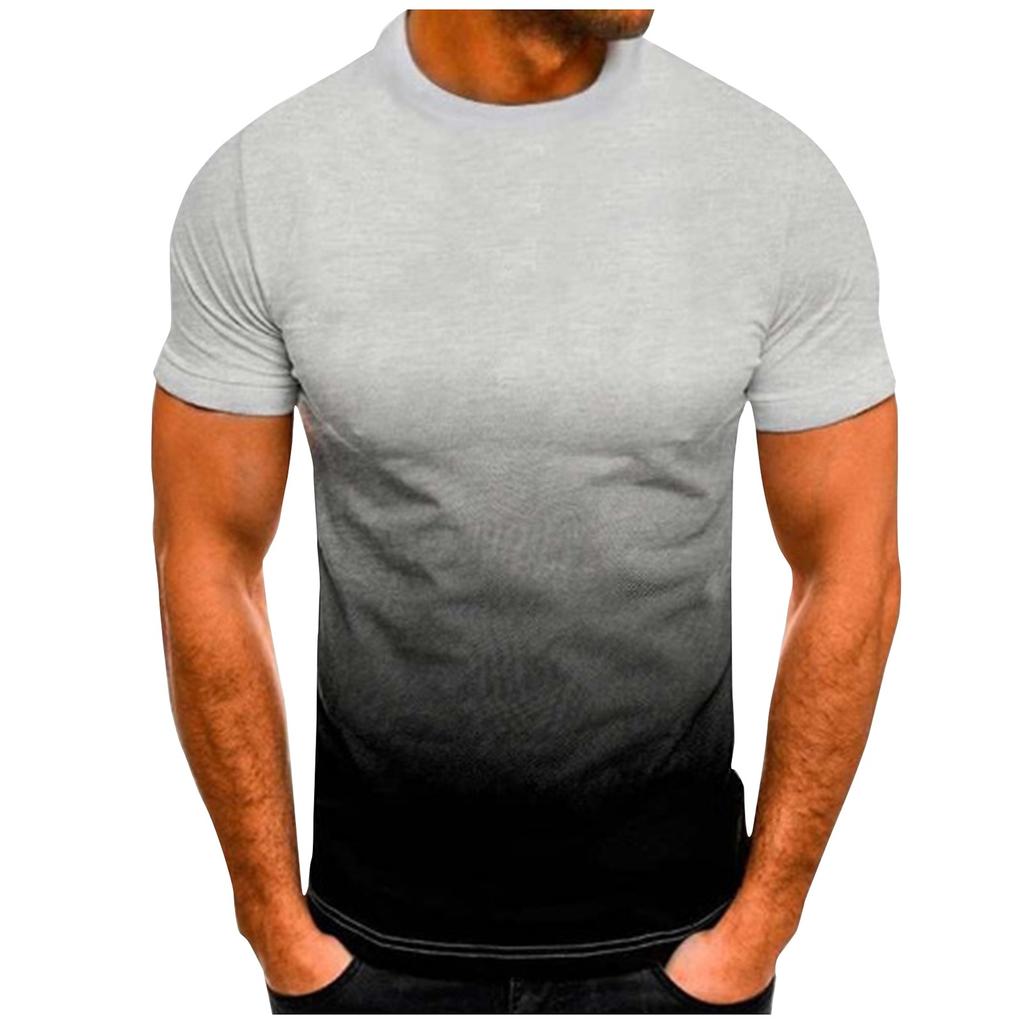 Men's Summer Gradient Color Round Neck Shorts Sleeve T-Shirt Men's Casual Fashion Loose T-Shirts
