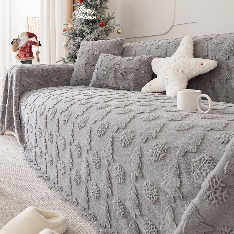 New Christmas Rabbit Plush Sofa Cover Thick Warm All-Cover Solid Couch Covers for Winter Multifunctional Soft Blanket for Office
