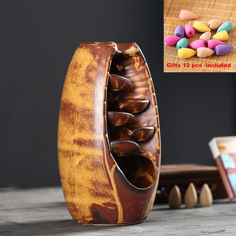With 10Cones Free Gift Chinese Traditional Waterfall Incense Burner Ceramic Incense Holder,Option for Mixed Incense Cones