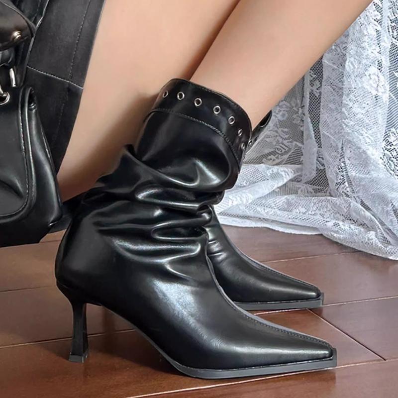Pointed Toe Sexy Women High Heels Boots Leather Shoes 2025 Winter Luxury Brand Chelsea Boots Party Pumps Designer Chunky Botas