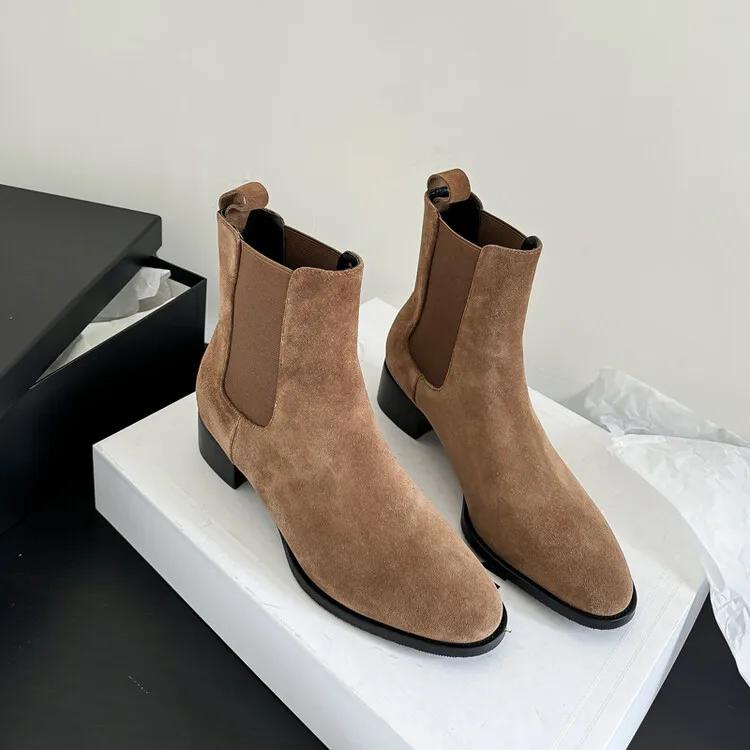 Fashion European American Cow Suede Crazy Horse Combat Casual Boots Women's Retro Fashion Commuting Shopping Chelsea Short Boots 44