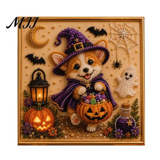 Halloween Faux Pearl Art Kit Painting Kit, Puppy DIY Witch Resin Bead Set Hat Craft for Adults And Teens, Handmade Gift Easy Kits Beginners