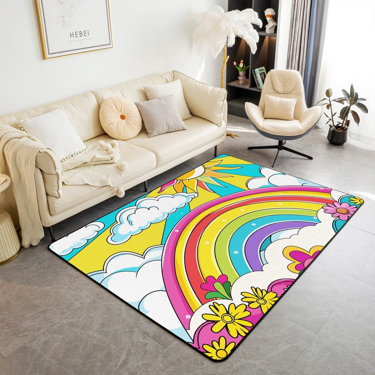 

Erosebridal Honeycomb Area Rug 5x7, Bee Flowers Rug for Kids Child Girls, Flying Wildlife Carpet for Classroom, Hexagon Beehive Rustic Flora 100cm x 120cm