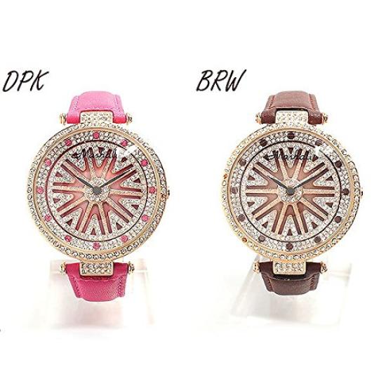 Spinner watch with rotating Citizen MIYOTA leather wristwatch dial, movement, strap, RT001-DPK, women's