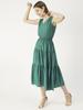 Moomaya Solid Cotton Sleeveless Dress, V-Neck Smocked Waist Tiered Midi
