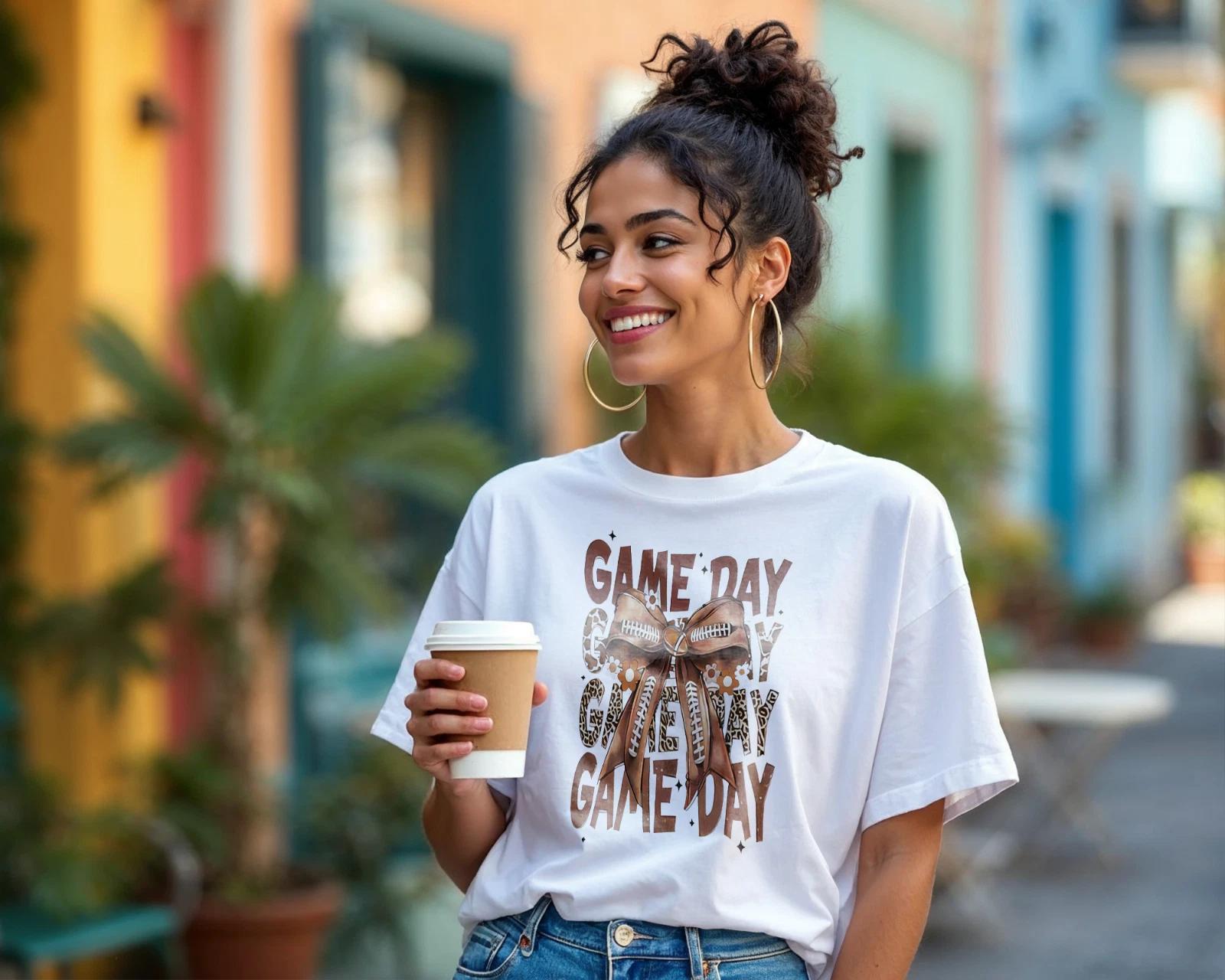 Футболка с бантом для игрового дня – Милая футболка с леопардовым принтом для футбольного игрового дня A411 2XL