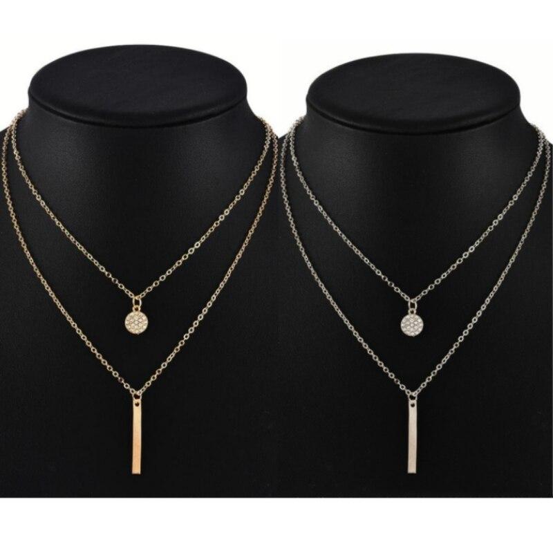 2pcs Layered Necklace Ladies Fashion Trend Style Double Round Geometric Long Bar Simple Jewelry