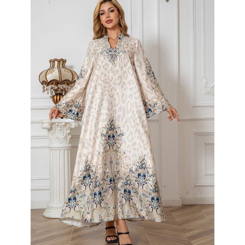 Middle East Robe Leopard Print Print Diamond Beads Arab Dress Women Dubai Plus size Formal Dress Long Dress