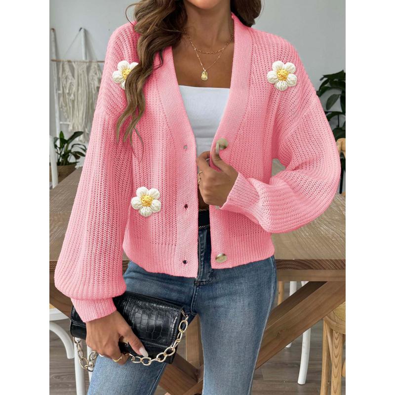 

Женский вязаный свитер Осень Зима Ручная вязка Пэчворк Короткий кардиган на пуговицах XL розовый