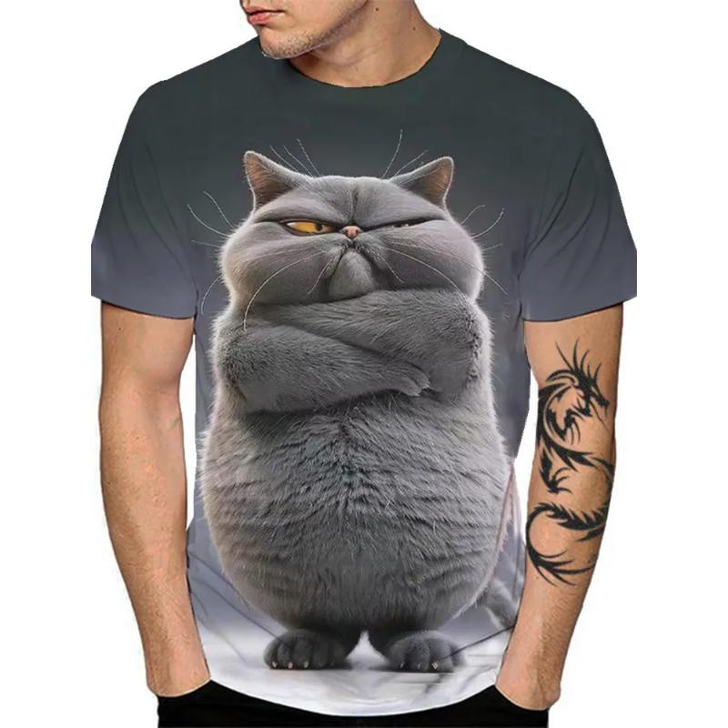 Fashion Men's Crew Neck Short Sleeve 3D Animal Color Printing Animal Short Sleeve Crew Neck T-Shirt