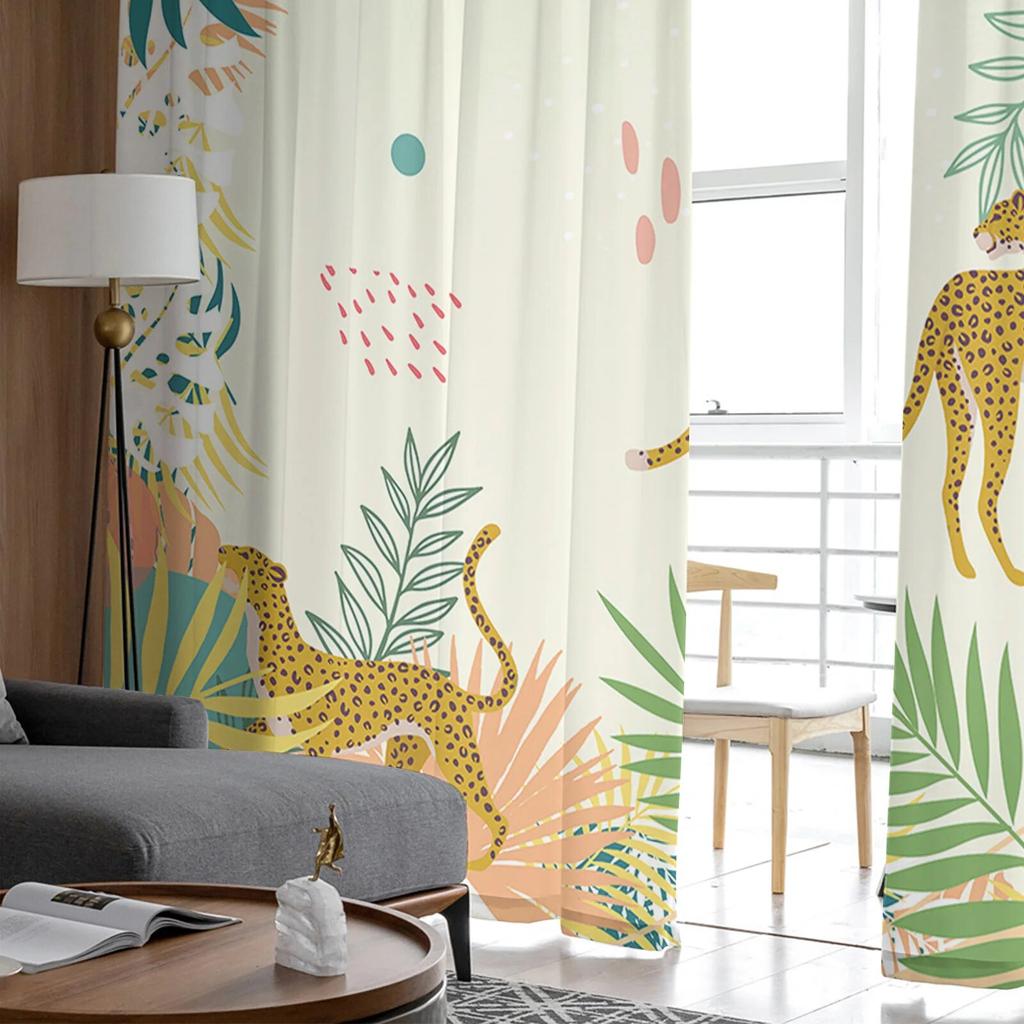 Leopard Tropical Palm Turtle Bamboo Bedroom Transparent Sheer Curtains Holiday Decoration Window Voile Tulle Curtain