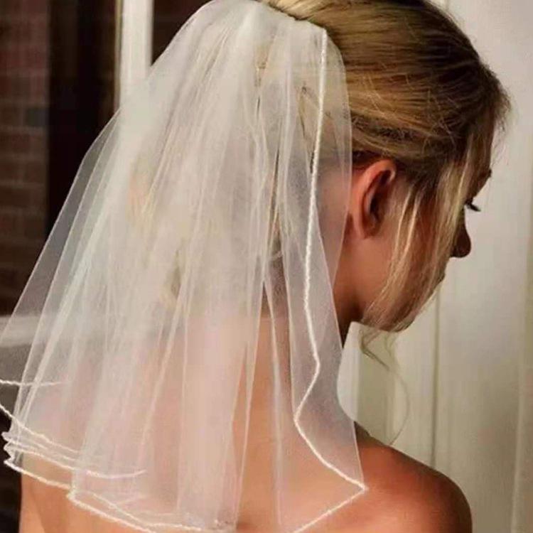 Bachelorette Party Double Layer Tulle Veil with Comb - Short Bridal & Bridesmaid Vintage Pearl Decoration