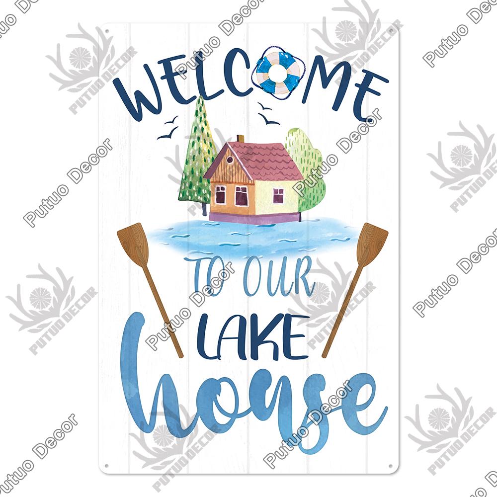 Putuo Decor Lake House Vintage Tin Signs Rustic Plaque Metal Plate Wall Art Decor for Living Room Kitchen and Entryway Posters