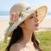 Breathable Lafite Straw Hat Flower Woven Sun Cap Solid Color Vacation Beach Cap  Fashion Show