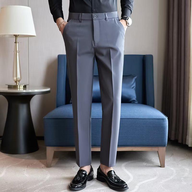 Men's Slim Black Stretch Nine-Point Business Trousers