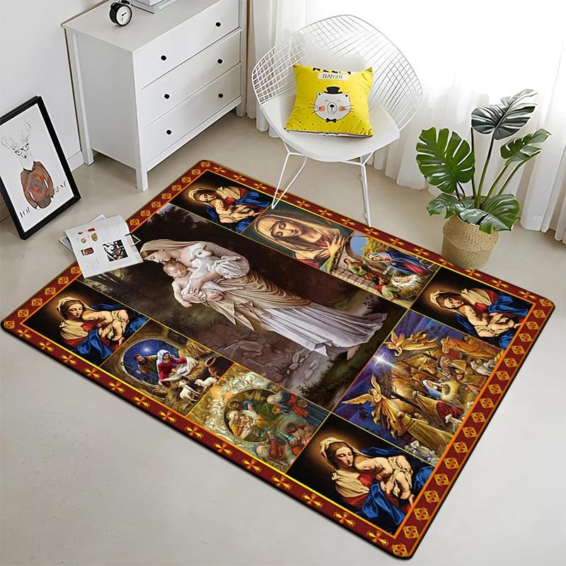 Jesus Virgin Maria Believer Pray Mat Believer Carpet for Living Room Rugs Bedroom Decorative Mat Anti-Slip Yoga Mats Area Rug