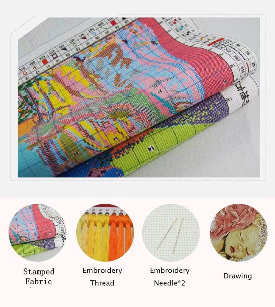Gofission 11ct Stamp Cross Stitch Kit for Animal 3 DIY Preprinted Cross Stitch Embroidery Set with Wall 36x46cm Adults, Beginners, Design Dogs,