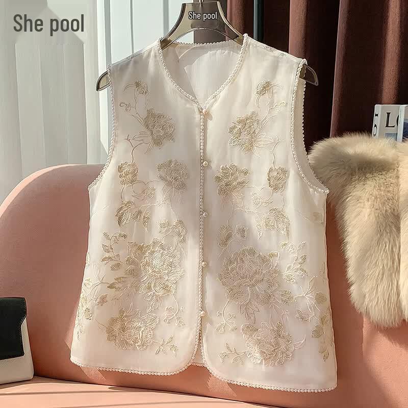 Women s New Chinese Style Embroidered Lightweight Vest L
