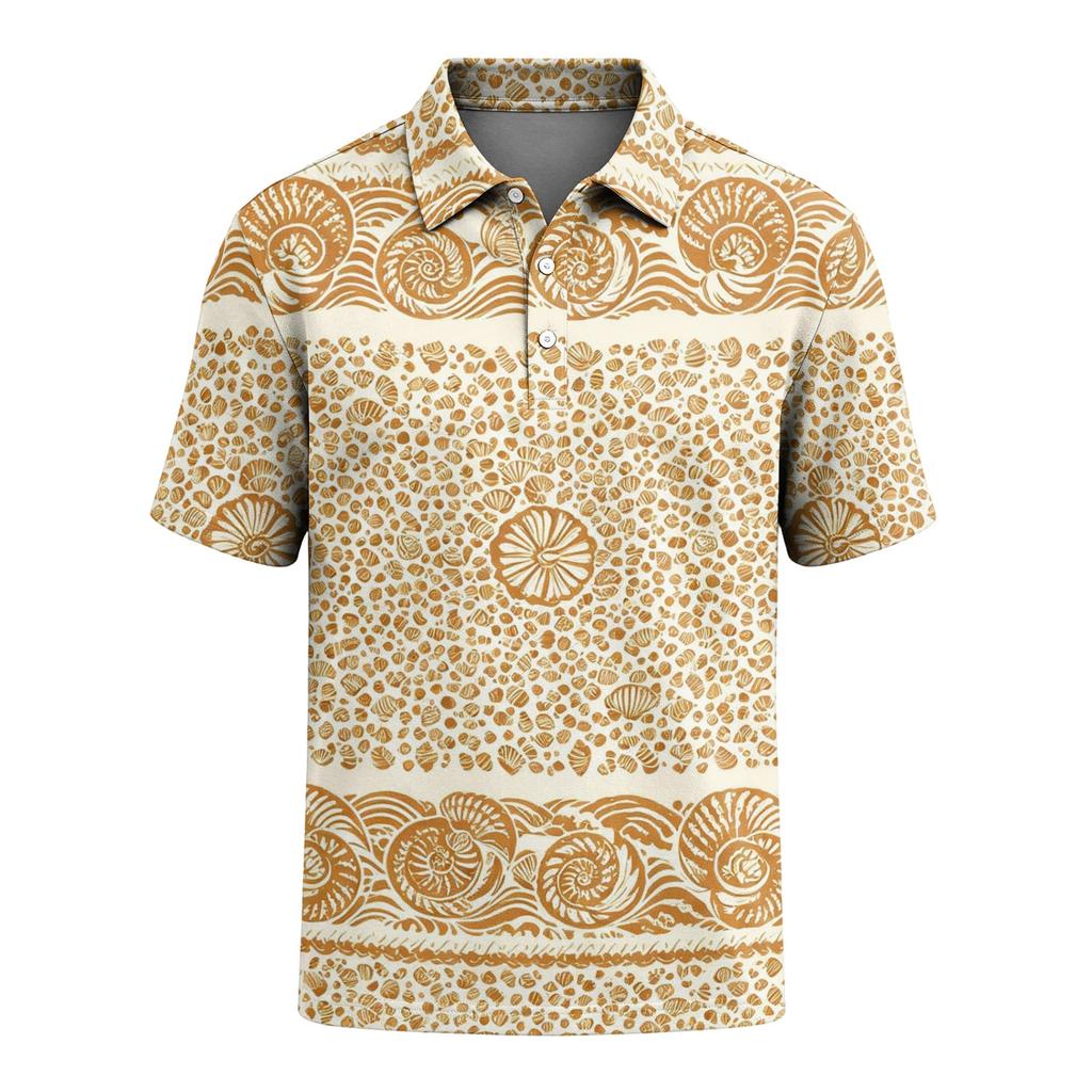 Men's Short Sleeve Polo Shirt Hawaiian Style Loose Fit Casual Top with Print and Classic Collar for Daily Wear