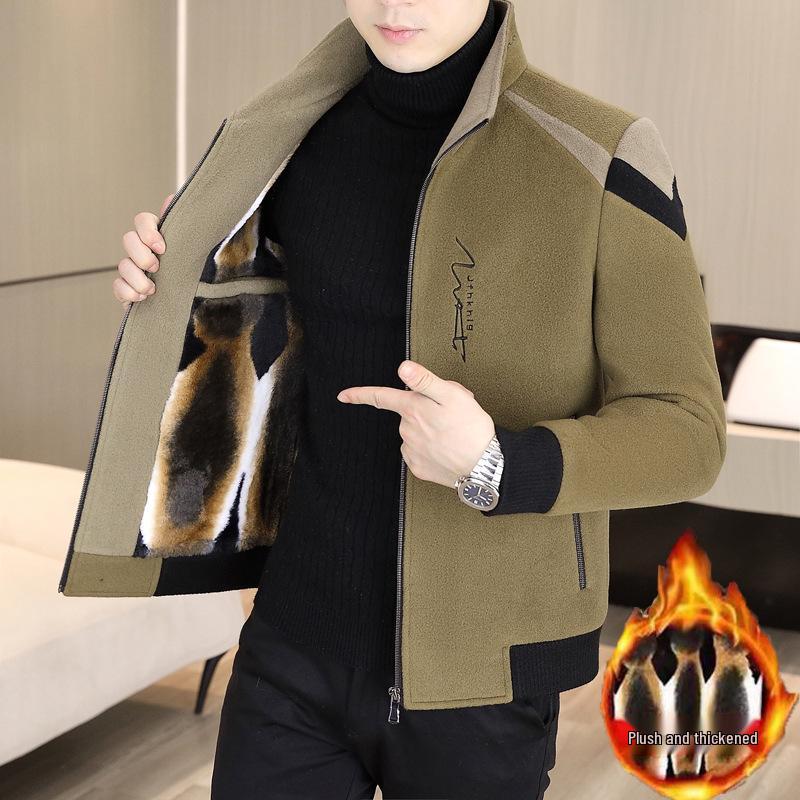 Men s Autumn/Winter Golden Sable Velvet Woolen Coat - Short, Casual, Thick Stand Collar Jacket M for 90—110 jin
