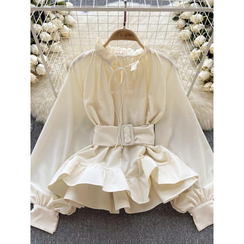 Vintage Court Style Waist-Controlled Lace-up Chic Long Sleeves Shirt