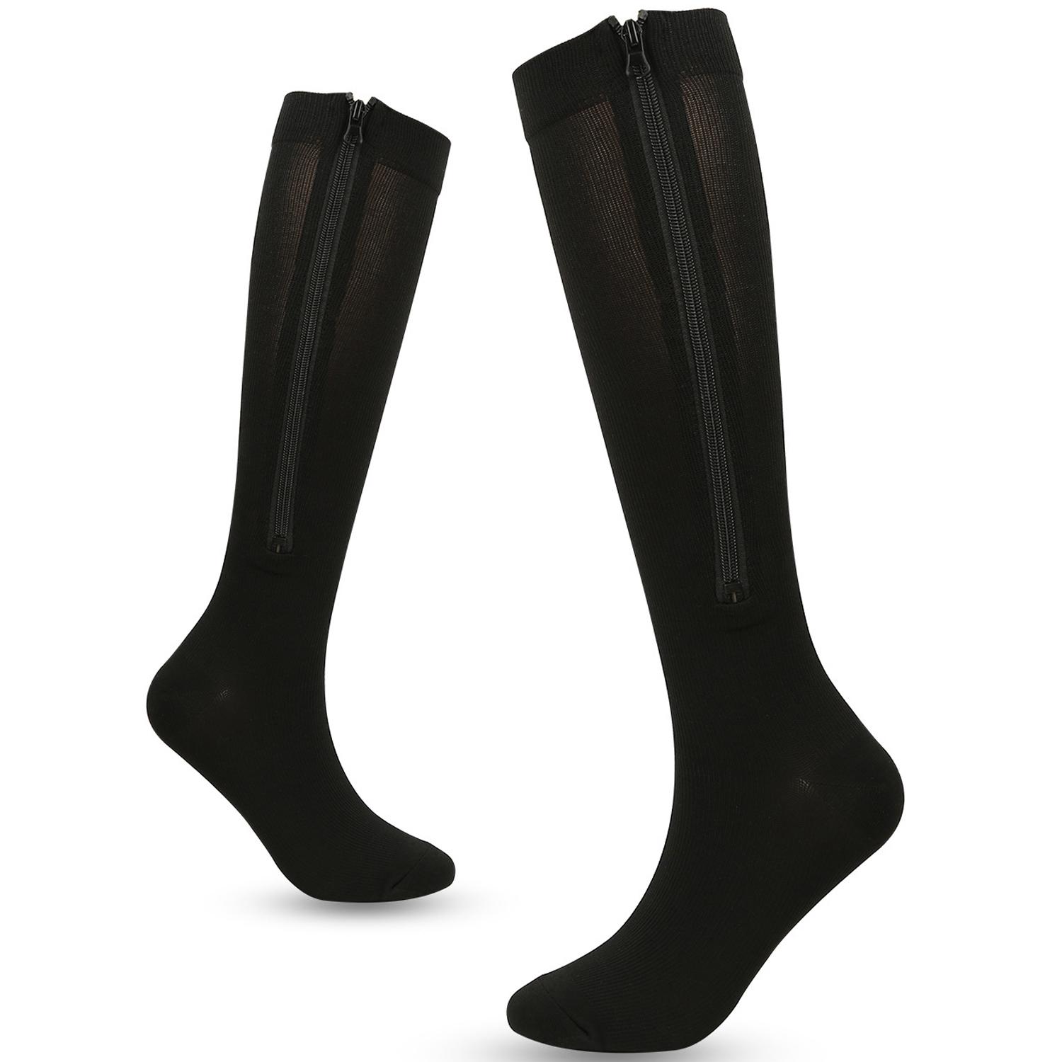 A5115 1 Pair Sports Zipper Compression Socks Calf High Tube Compression Stockings D