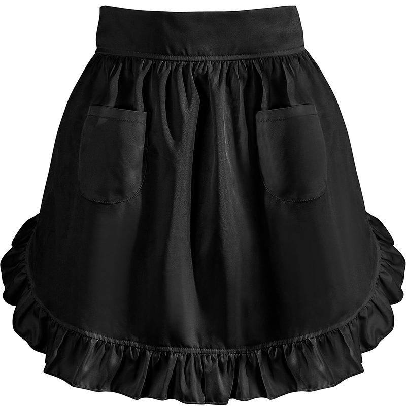 Woman Half Waist Cooking Kitchen Apron Short Lolita Maid Sexy Lace Black White Bib Beauty Flower Coffee Shop Pinafore Home Work