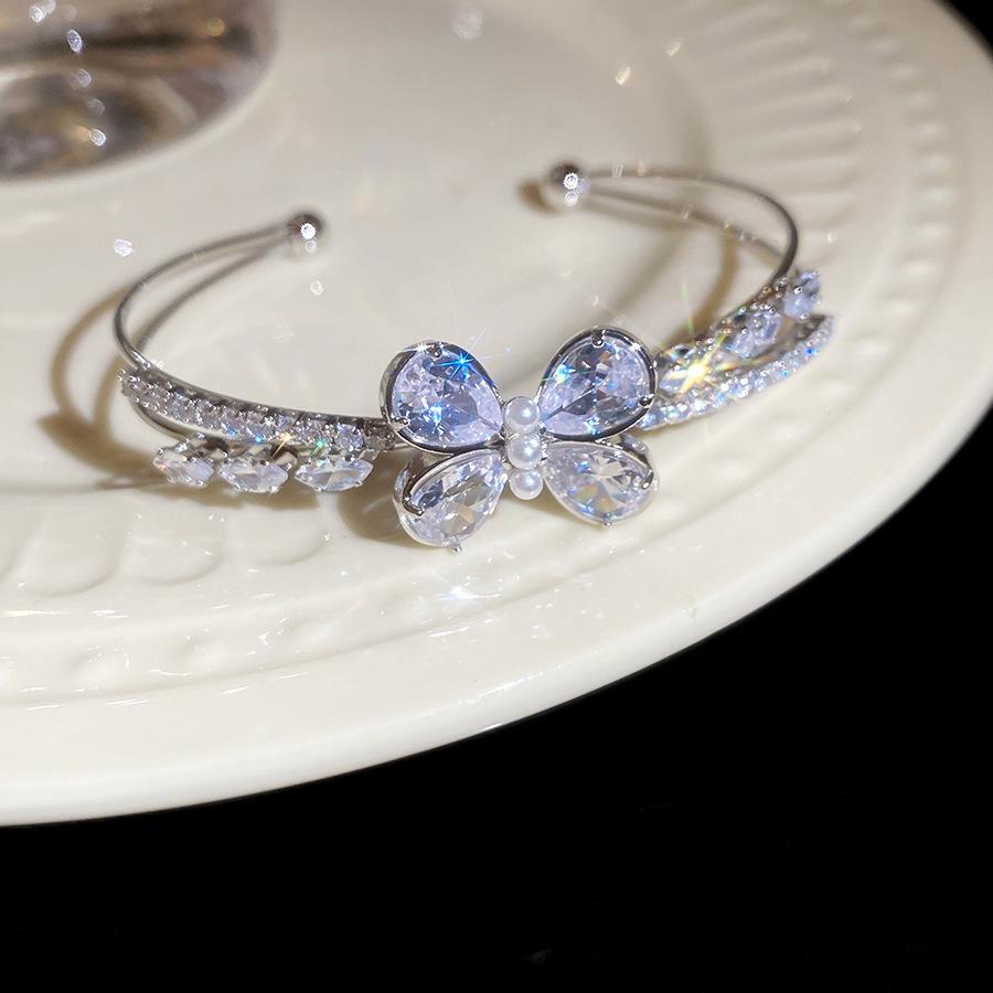 Изысканный французский браслет с цирконами в виде бабочек - Ультра-сверкающий, двухслойный, элегантный и легкой роскоши, женские украшения
