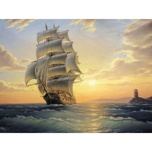 Cartoon DIY 5D Diamond Painting Full Round Drill Mosaic Ship Scenery Diamond Embroidery Rhinestone Cross Stitch Home Decor