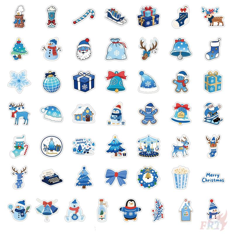 50Pcs/100Pcs Blue Merry Christmas Stickers DIY Fashion Waterproof Doodle Decals Stickers
