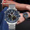 NAVIFORCE 9182 Montre à Quartz pour Homme d'Affaires Montre Numérique LED Lumineuse Montre de Luxe à Double Affichage pour Homme Acier Inoxydable Reloj