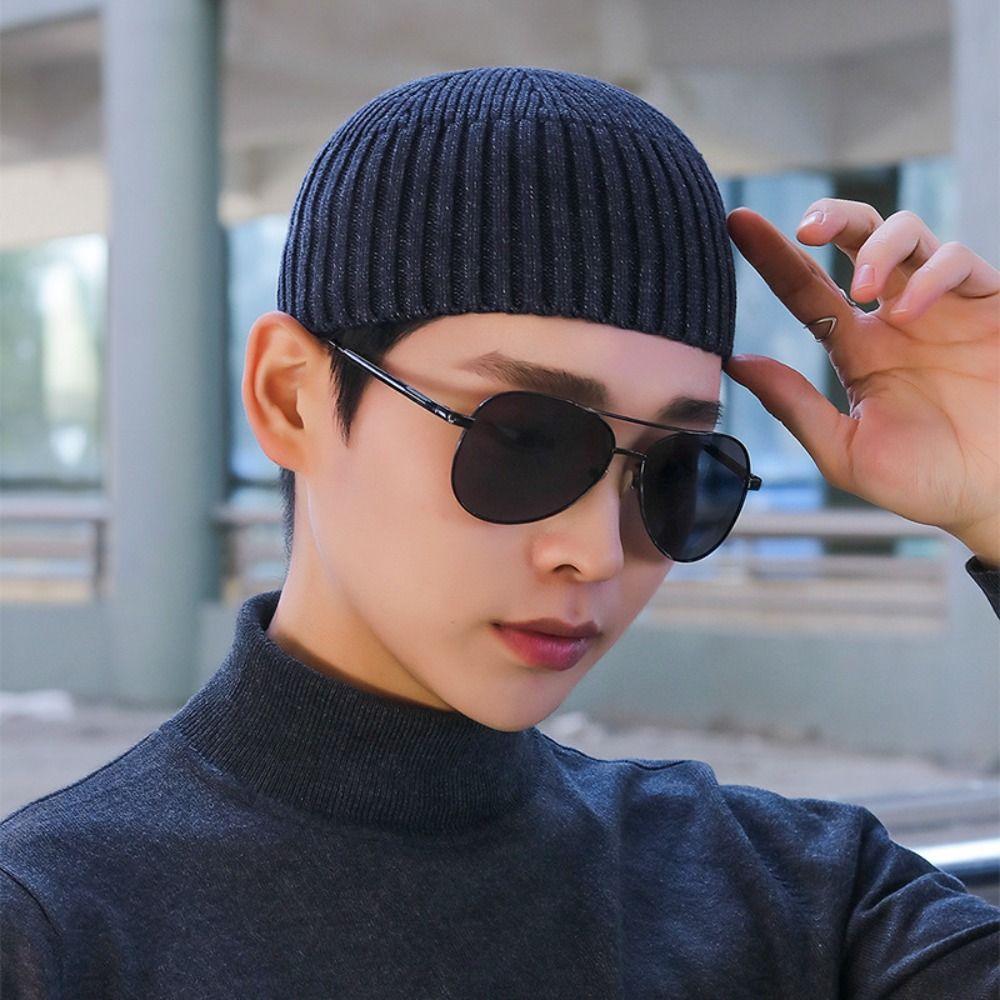 Street Hip-Hop Solid Color Knitted Cap Brimless Elastic Vintage Dome Hat Keep Warm Bonnet Beanies Outdoor