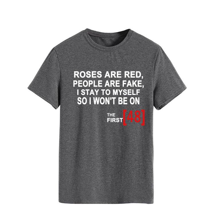 Roses Are Red Women's Loose Round Neck T-Shirt - Short Sleeve, Simple Design, 2021