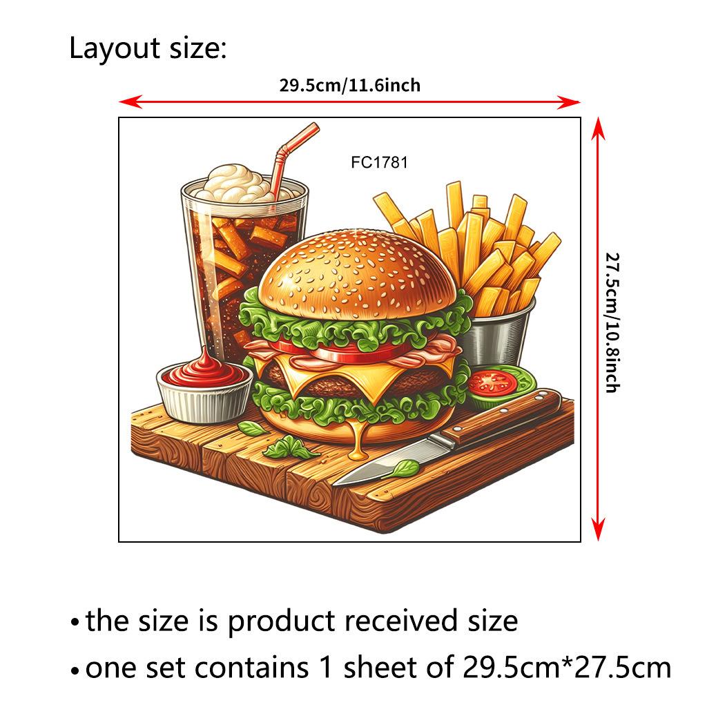 Burger and Cola Fast Food Wall Stickers, Removable Anti-Static Waterproof Self-Adhesive PVC Decals for Kitchen Living Room Cafe Decoration