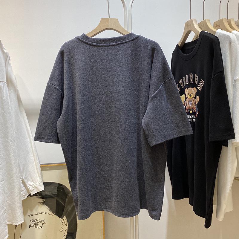 Camiseta Holgada de Algodón para Mujer con Estampado de Tres Ositos - Top de Moda Casual de Verano