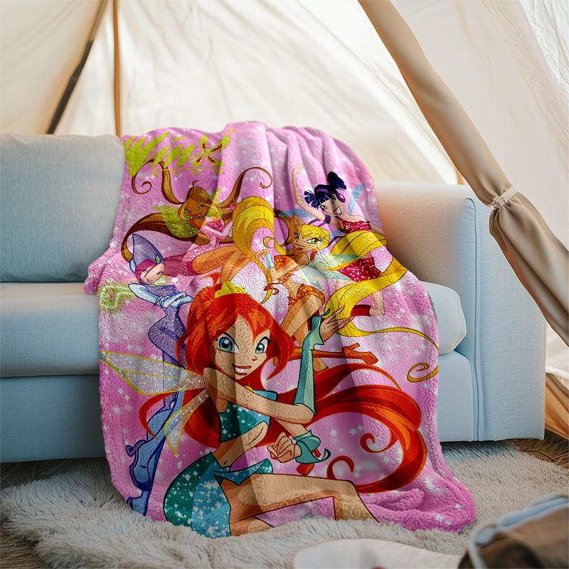 1pc W-Winx Club Theme Blanket - Digital Print, Polyester, Cozy for All Seasons, Perfect for Outdoor, and Travel