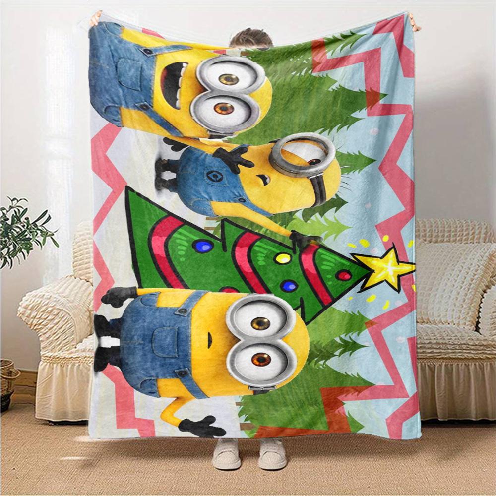 1Pc Minions Christmas Celebration Blanket Soft Throw Blanket For Home Bedroom Bed Sofa Travel Office Solid Christmas Blanket